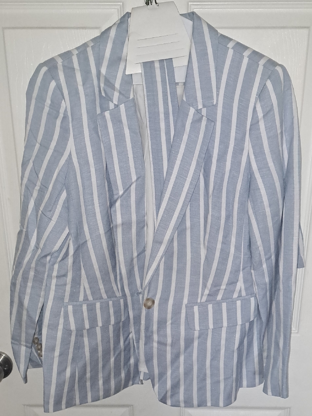 LOFT Blue and White Vertical Stripe Blazer
